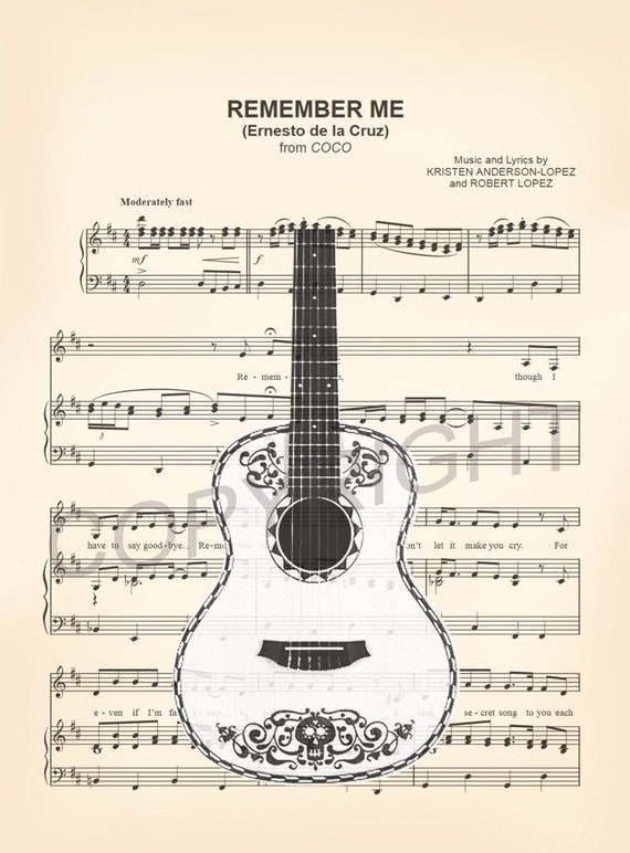 Coco Guitar Remember Me Sheet Music Art Print