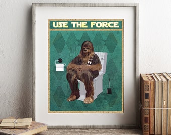 Star Wars Chewbacca Use The Force Art Print, Funny Bathroom Print, Funny Bathroom Decor, Star Wars Bathroom Wall Art, Star Wars Art Decor