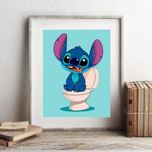 Stitch Sitting on the Toilet Art Print - Disney Bathroom Wall Decor - Funny Bathroom Art - Cute Bathroom Decor - Stitch Bathroom Wall Art