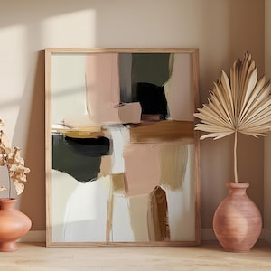 Japandi Abstract Canvas Art, Neutral Blush Pink and Gold Decor, Minimalist Contemporary Wabi-Sabi Print
