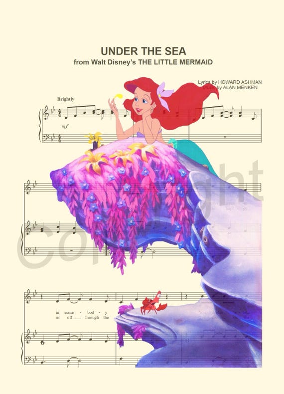 Little Mermaid Ariel Under The Sea Sheet Music Art Print Etsy