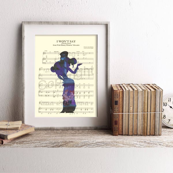 Hercules Meg Silhouette I Won't Say I'm In Love Sheet Music Art Print