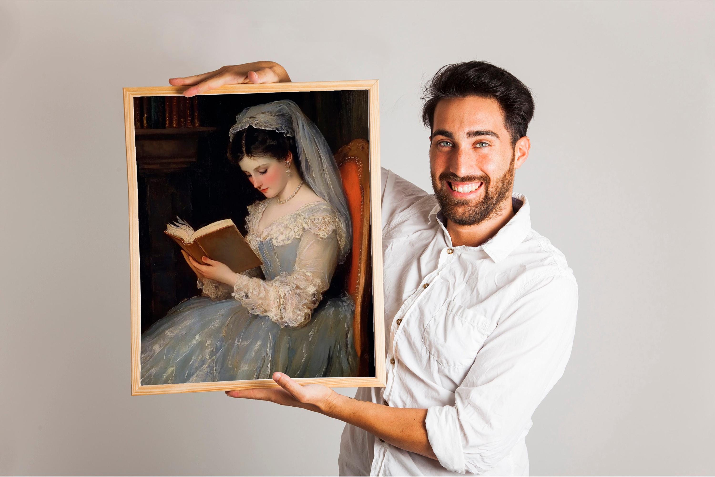 Woman Reading Painting, Eclectic Vintage Wall Decor, Moody Printable Art, Victorian Portrait Digital Download,
