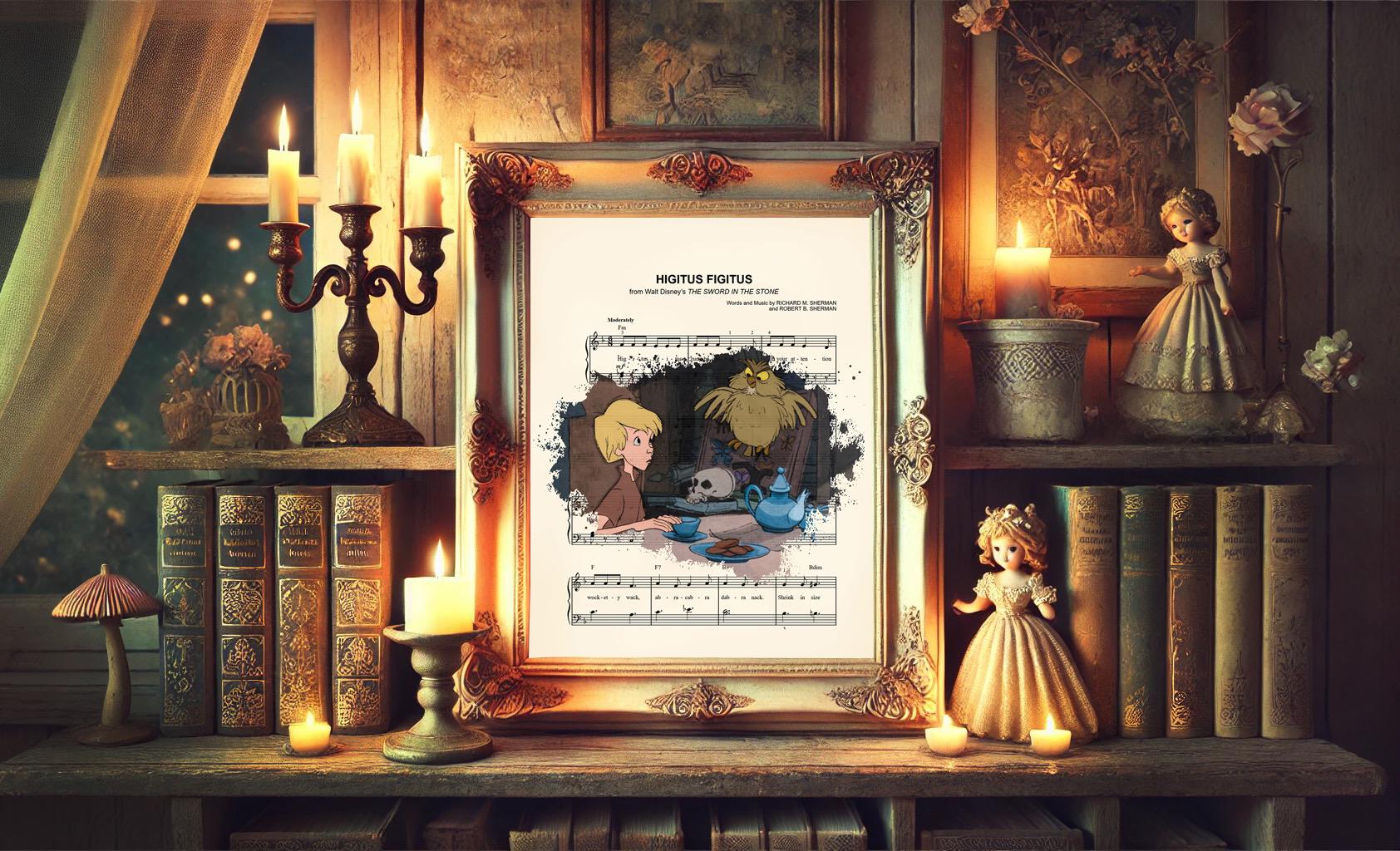 Sword in the Stone Wart and Archimedes Higitus Figitus Sheet Music Art Print