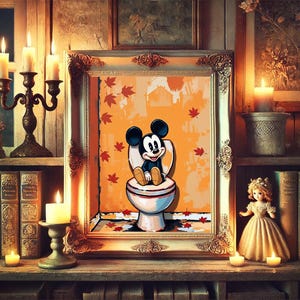 Disney Mickey Mouse Autumn Bathroom Wall Art, Mickey Bathroom Art, Funny Bathroom Print, Funny Bathroom Decor, Disney Bathroom Wall Art