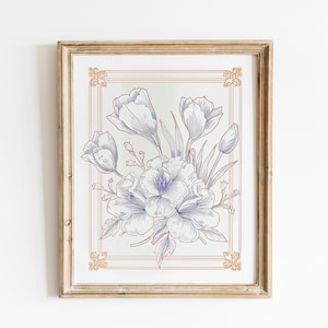 Minimalistische Tulpe Illustration Druck Vintage Skizze Wandkunst Trendige Dekoration Abstrakte Vintage Malerei Kornblume Blau Botanische Kunst