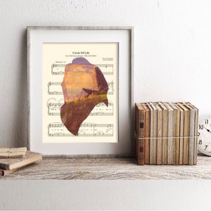 Rei Leão Mufasa Silhueta Círculo da Vida Partitura Arte Impressão