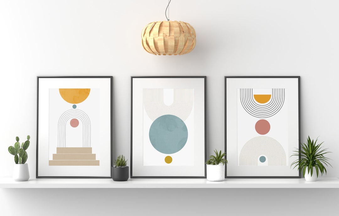 Mid Century Art Prints Set of Three Neutral Modern Wall Art Decor ...