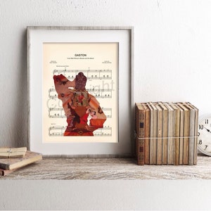 La bella e la bestia Gaston Silhouette spartiti stampa artistica