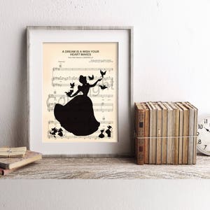 Cinderella with Mice Silhouette Sheet Music Art Print