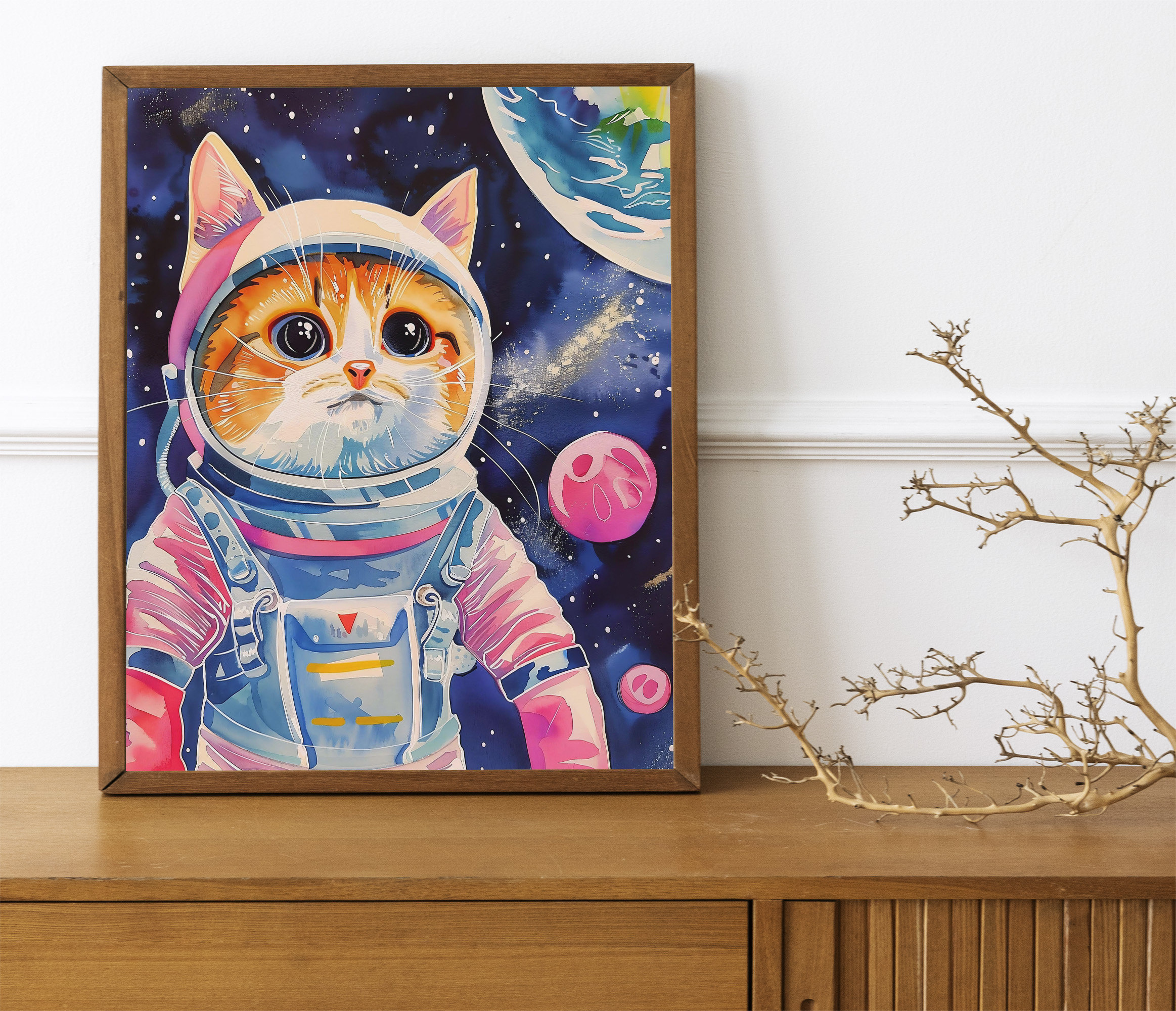 Lustiger Raum Astronaut Katze Druck, lustige Wandkunst, Dekor, Wandkunst, lustige Katze, Katzenliebhaber, Weltall