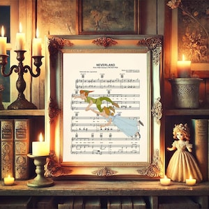 Peter Pan and Wendy Flying Neverland Sheet Music Art Print