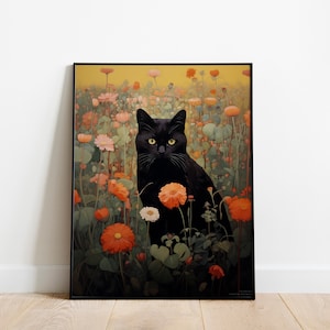 Cat With Plants Art Print