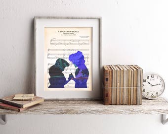 Aladdin and Jasmine Sheet Music Art Print