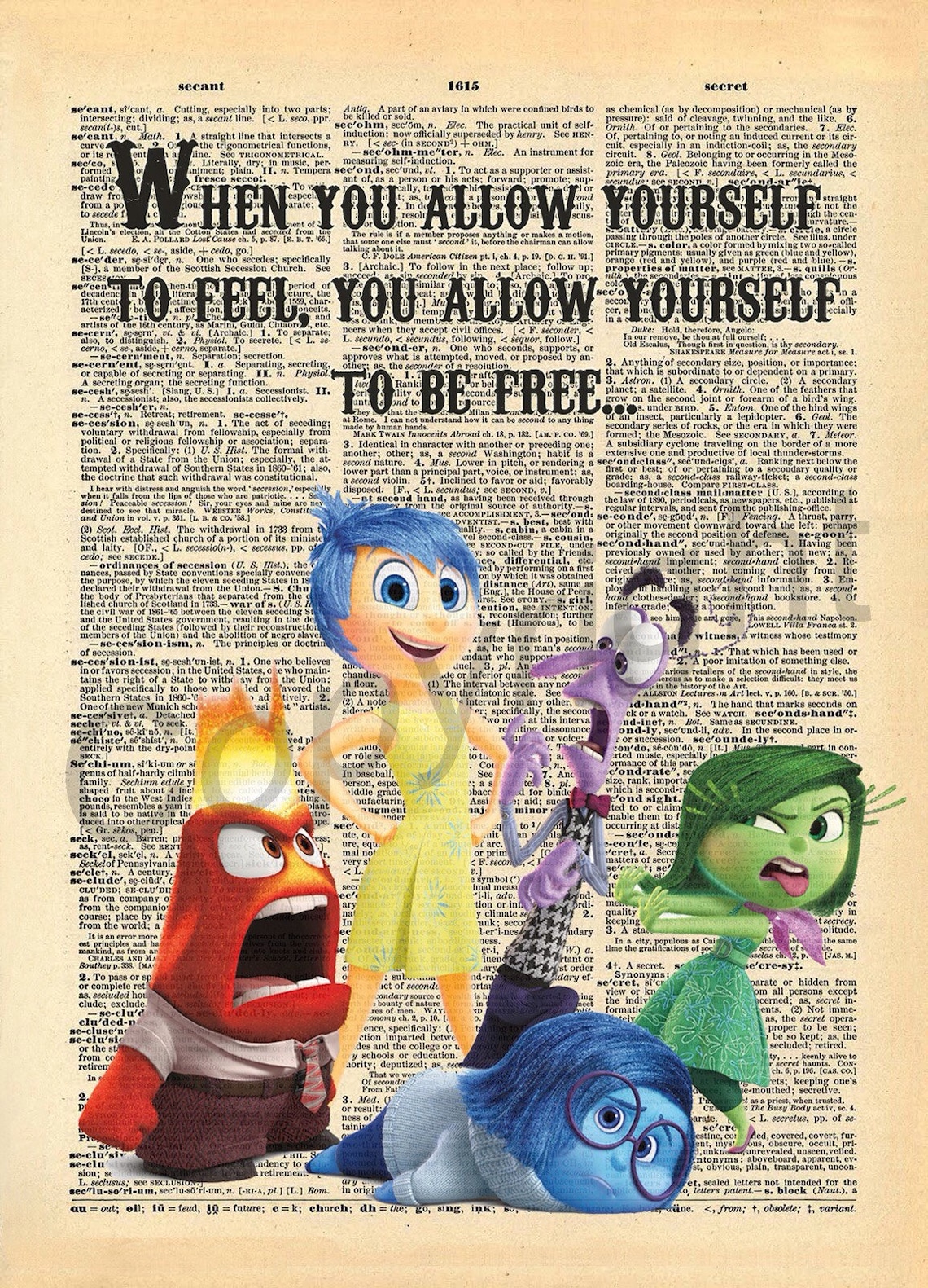 Inside Out Disney Quote Dictionary Art Print Etsy