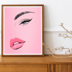 Glamorous Pink Woman Art Print, Girly Wall Decor, Beauty Room