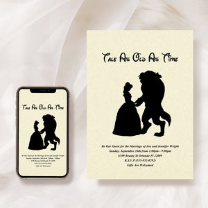 La Belle et la Bête Belle & Beast Silhouette Invitation Personnalisable mariage [Fichier numérique]