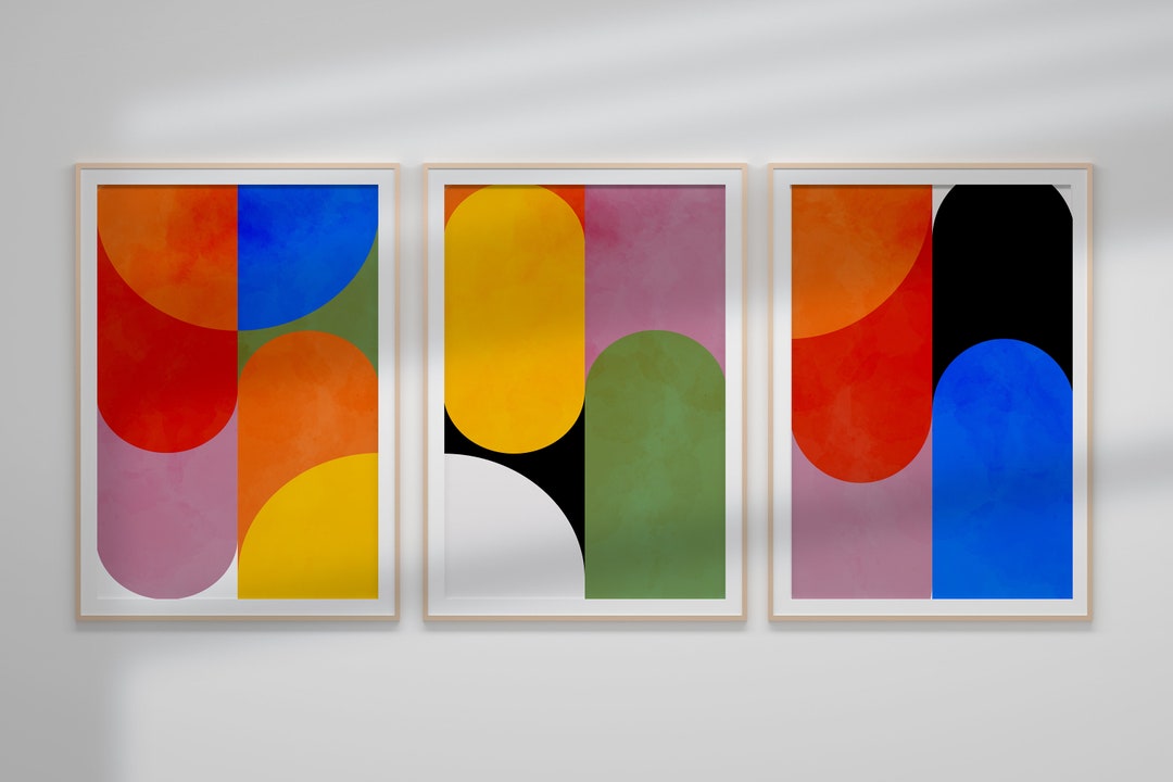 Abstract Bauhaus Wall Decor, Colorful 3 Print Set Wall Art - Etsy