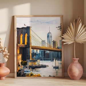 Brooklyn Bridge, modern contemporary painting, watercolor art, travel print