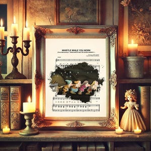 Snow White and the Seven Dwarfs in Gem Mine Sheet Music Art Print