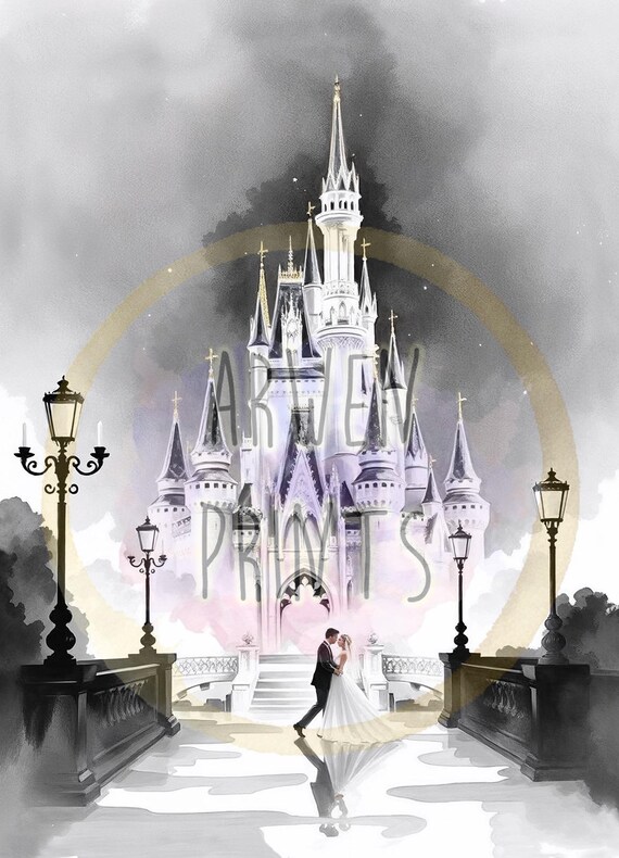 Disney Castle Wedding Print Cinderella Wedding Castle Art Elegant Wall  Decor Romantic Wedding Print Couple’s Gift Bridal Gift