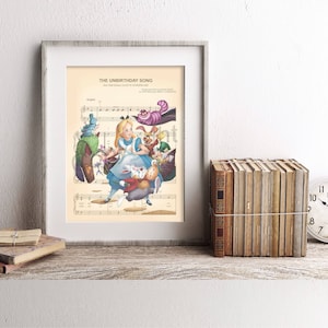 Alice in Wonderland Characters The Unbirthday Song Sheet Music Art Print