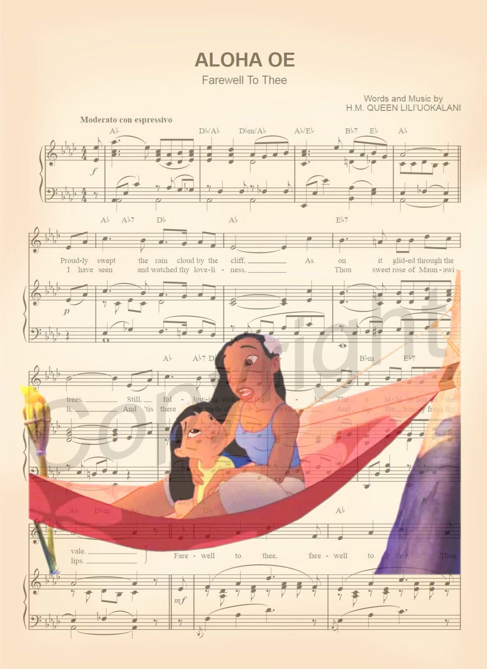 Lilo and Nani Lilo and Stitch Sheet Music Art Print - Etsy