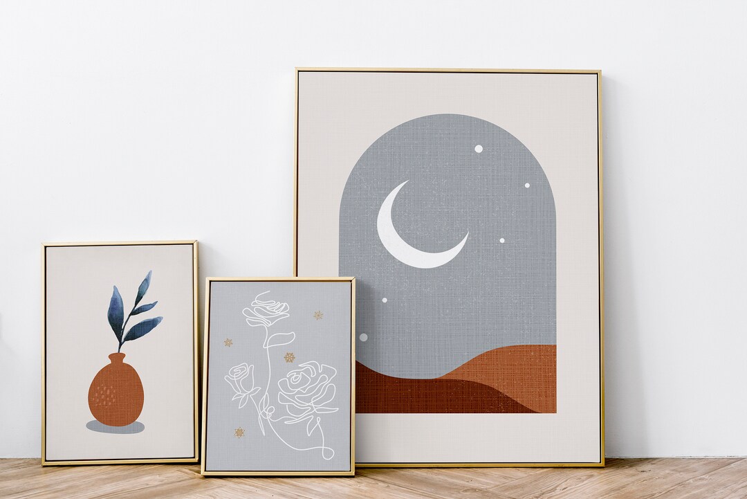 Boho Wall Art Set of Three Black and White Abstract Poster Geometric ...