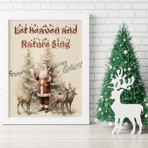 Christmas Vintage Santa With His Reindeer Art Print, Vintage Christmas, Santa Claus is Coming to Town, Vintage Santa, Christmas Art
