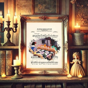 Snow White and the Seven Dwarfs Splatter Vintage Bluddle Uddle Um Dum Sheet Music Art Print