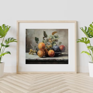 Fruit Basket Illustration Art Print, Vintage Art, Fruit Wall Decor, Kitchen Decor, Kitchen Art