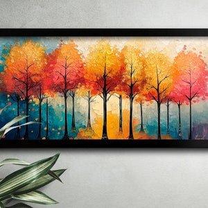 Abstract Colorful Forest Oil Painting on Canvas, Custom Tree Wall Art for Trendy Living Room Decor, Large Wall Art Piece, Original Color Oil