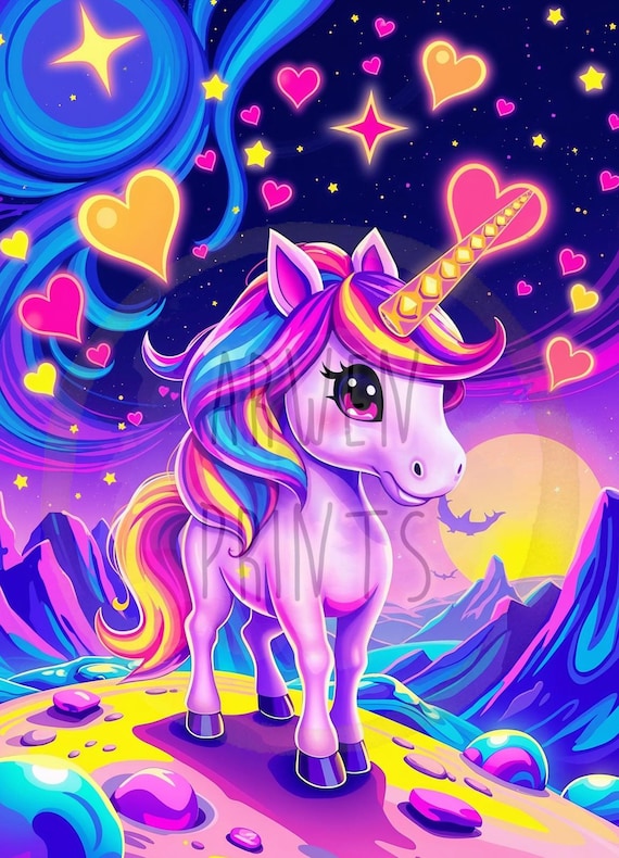 90s Inspired Print - Kawaii Cosmic Unicorn Print - Whimsical