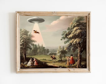 Victorian UFO Print, Aliens Print, UFO Art, Unique Wall Decor, Aliens Decor, Aliens Spaceship Art, Horses
