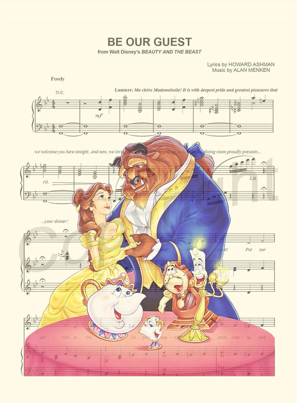 Beauty and the Beast Be Our Guest Sheet Music Art Print - Etsy