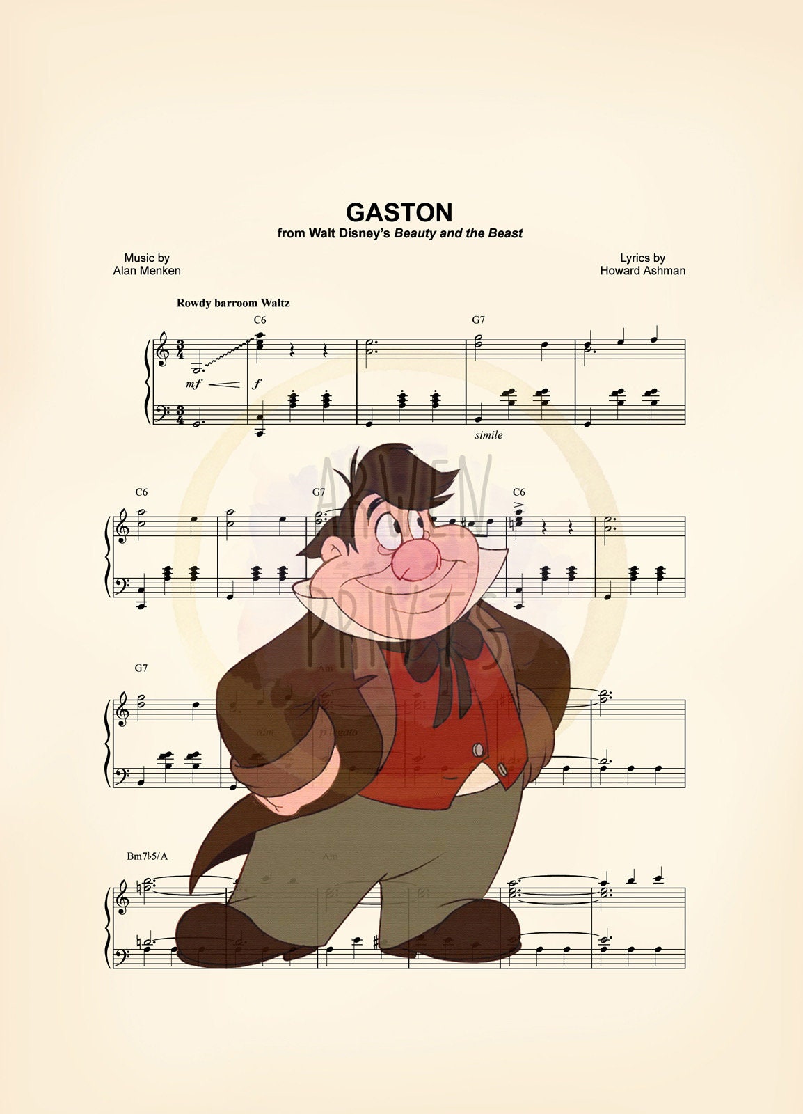 Beauty And The Beast Lefou Gaston Notenblatt Kunstdruck Etsy De