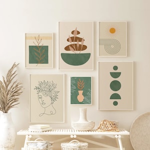 Mid Century Modern Neutral Boho Kunstdruck-Set