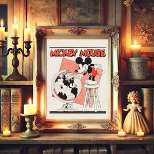 Mickey Mouse Globe Vintage Art Print - Mickey Mouse Vintage Wall Decor - Disney Vintage Art