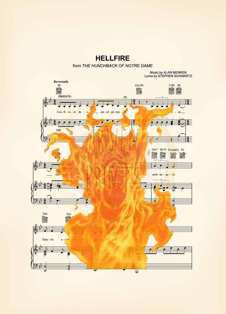 Hunchback of Notre Dame Esmeralda Hellfire Sheet Music Art Print