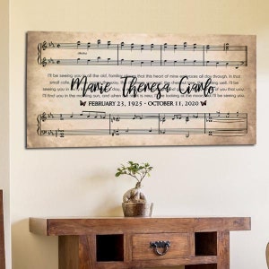 Memorial Sign, Song Canvas, Sympathy Gift, Loss of Mother, Loss of Father, Art Print ANY SONG