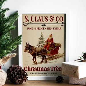 Christmas Vintage Santa and Horse Art Print, Vintage Christmas, Santa Sleigh, Santa Claus is Coming to Town, Vintage Santa, Christmas Art