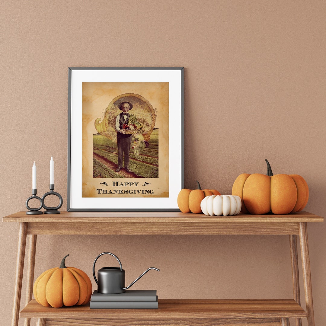 Vintage Thanksgiving Man With Basket of Food From His Farm Illustration ...