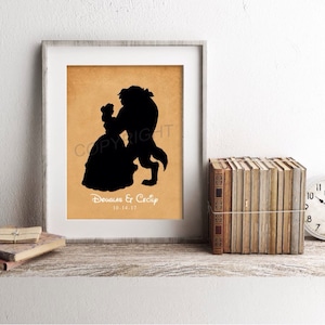 Beauty and the Beast Silhouette Custom Name and Date Art Print