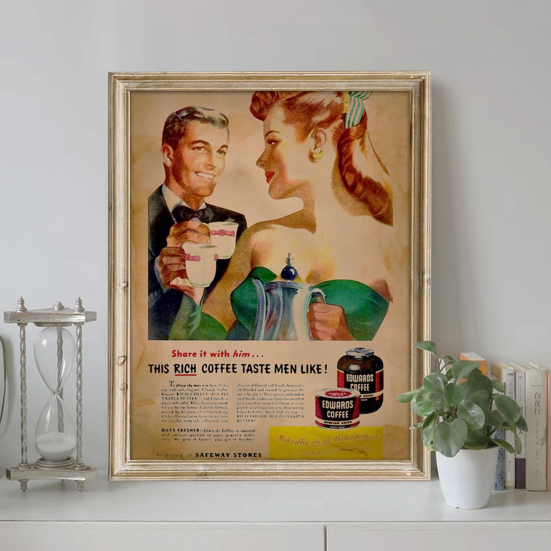 Vintage Coffee Illustration Art Print, Vintage Art, Coffee Couple ...