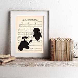 Wall-E and Eve Silhouette Sheet Music Art Print