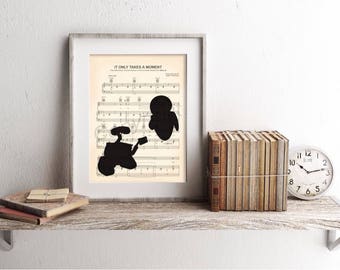 Wall-E and Eve Silhouette Sheet Music Art Print