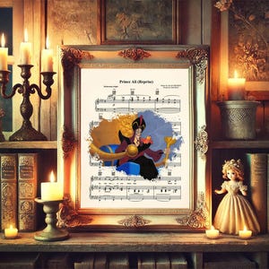 Aladdin Jafar und Iago Splatter Disney Noten Kunstdruck