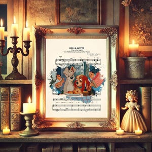 Lady and the Tramp Dinner Splatter Bella Notte Sheet Music Art Print