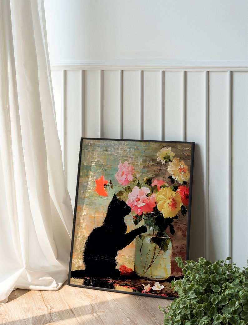 Cat With Flower Bouquet Art Print - Etsy
