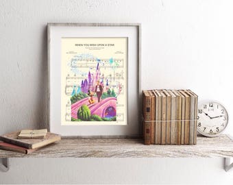 Disney Castle Walt and Mickey When You Wish Upon A Star Sheet Music Art Print